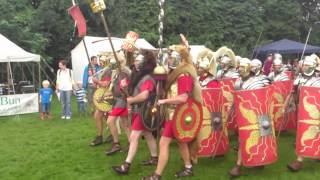 Roman Reenactment at the Amphitheatre in Caerleon Marching In [upl. by Ahsinawt110]